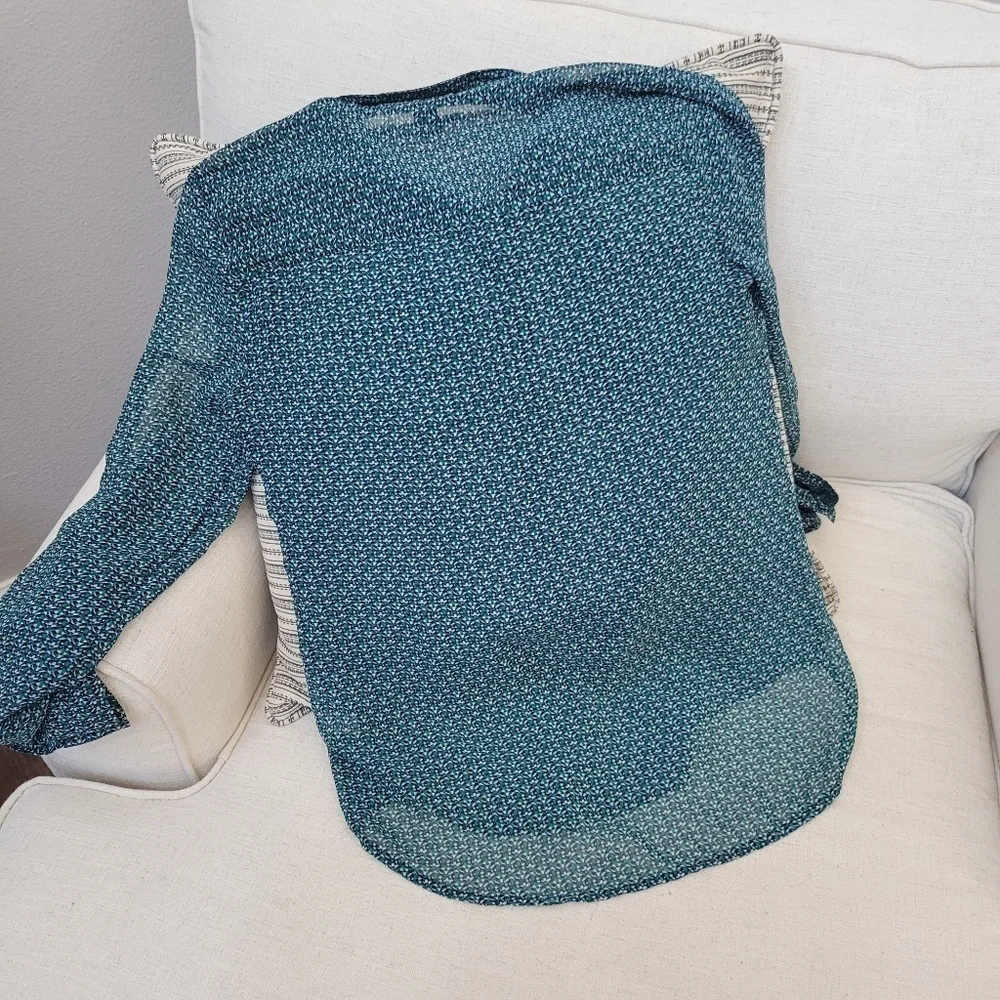 NEW I Heart Ronson Long Sleeve Sheer Blouse XS Teal - Picture 4 of 4